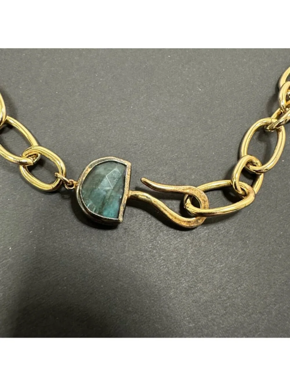 Chan Luu Gold Tone Chunky Chain Link Necklace Labradorite Hook Closure